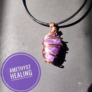 Amethyst Crystal Polished Stones copper wrap  Chakra Reiki Brazil
